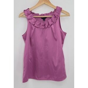 Banana Republic Sleeveless Satin Ruffle Neck Top Purple/Pink Sz S Office‎ Preppy
